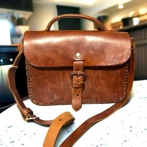 Artisan Handmade Leather Crossbody Bag from Mexico Market Like New Condition